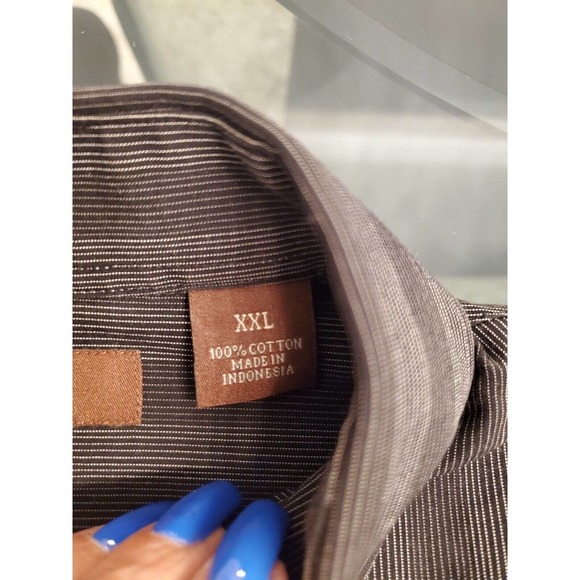 Perry Ellis Men Gray Striped Cotton Collared Long Sleeve Buttons Down Shirt 2XL - Picture 7 of 9